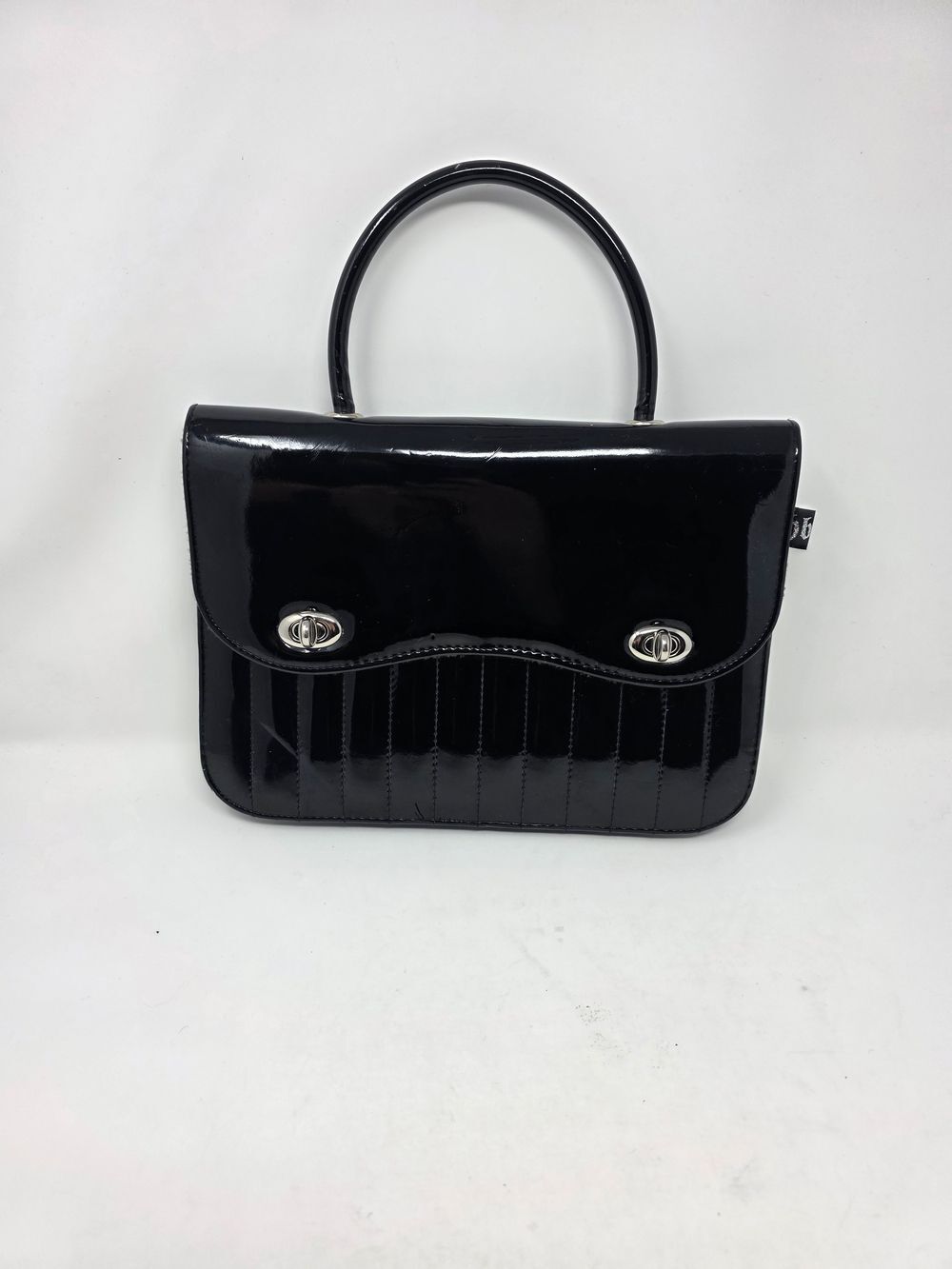 Hell’s Belles Black Patent Leather Look Handbag Leopard Lined Structured Satchel
